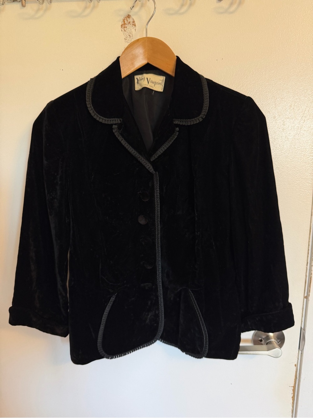 Vintage Black Velvet Blazer with Braided Trim - Picture 3 of 9